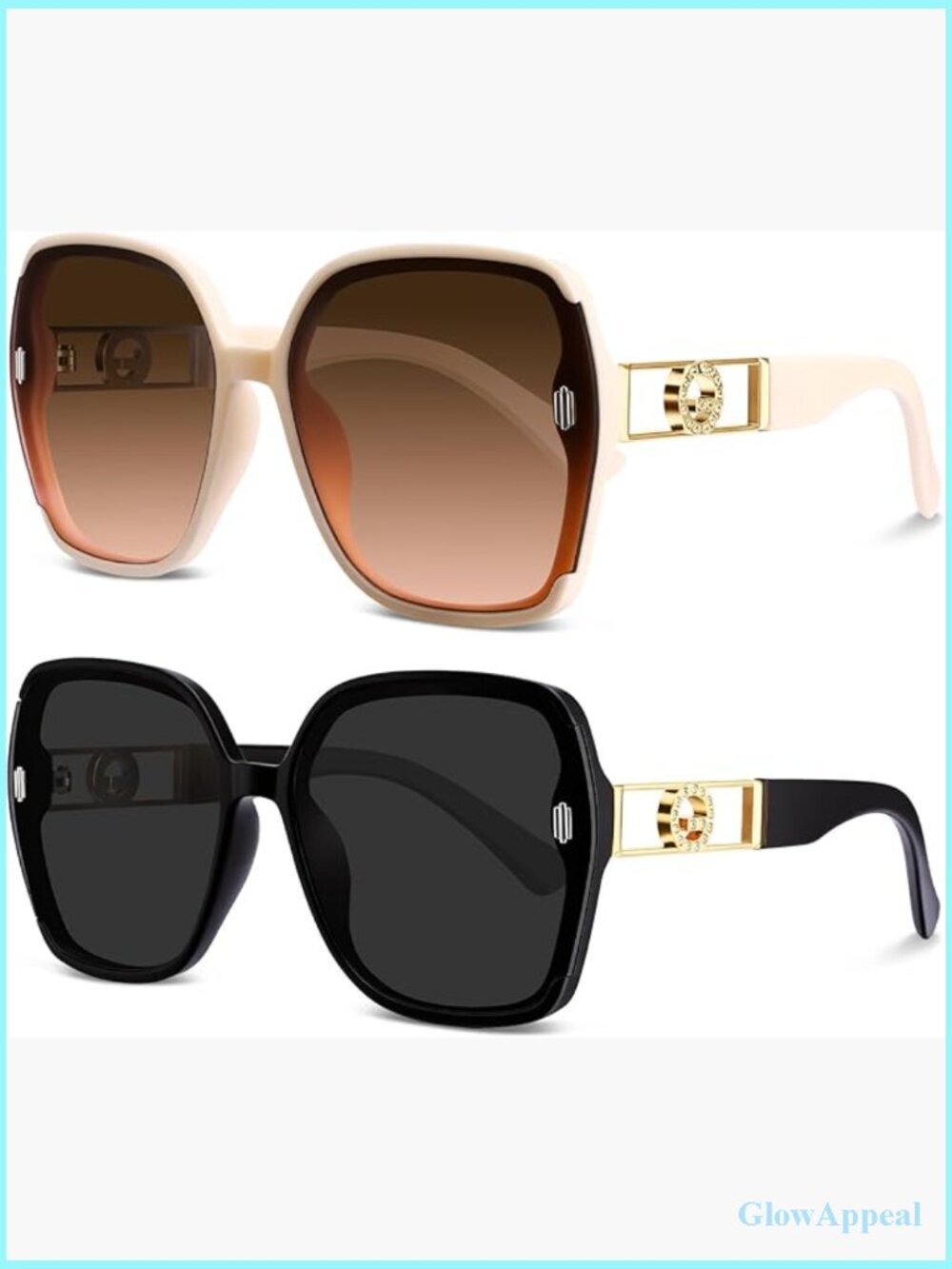 2 Pcs Retro 70s Square Sunglasses Oversized Vintage Big Large UV400